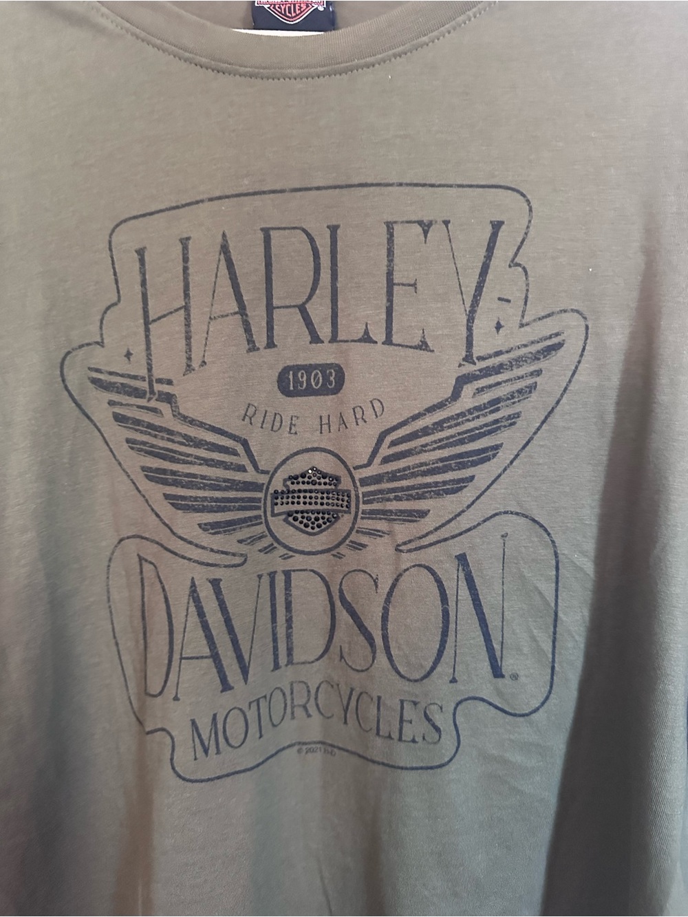 Harley-Davidson Olive Green Long Sleeve Logo Top - Picture 3 of 9
